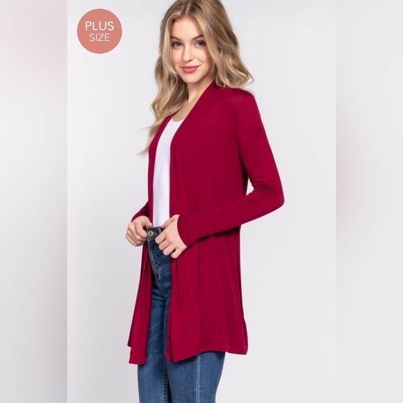 New Boutique Plus Size Burgundy Rayon Jersey Cardigan - Front Open Design - Picture 2 of 3